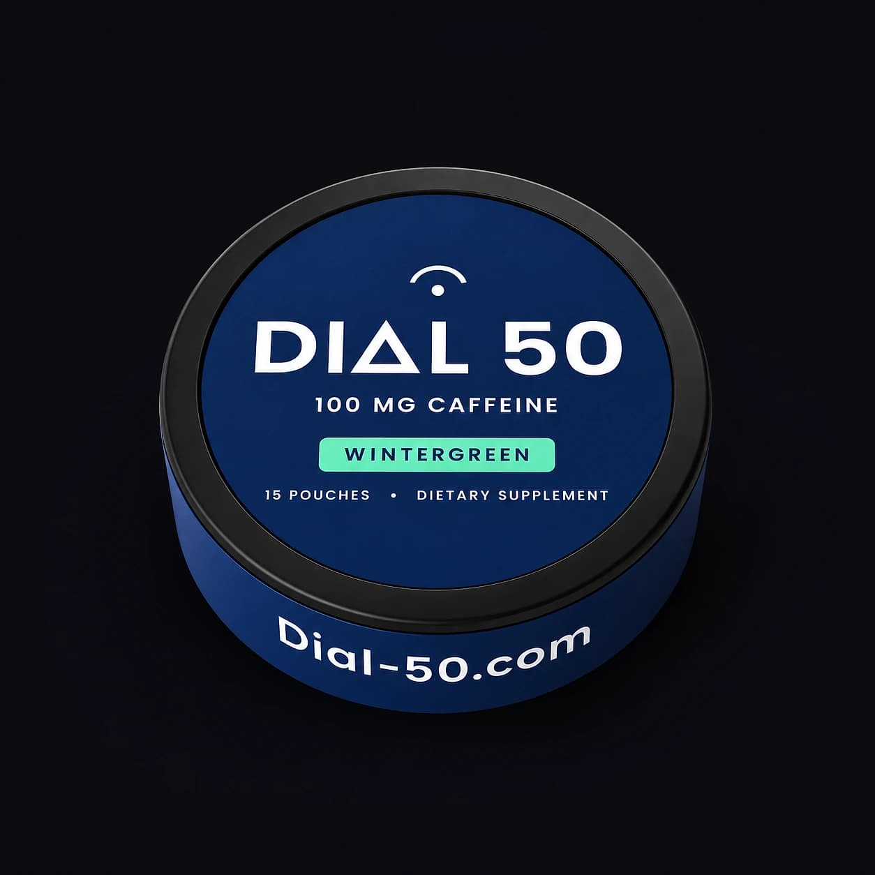 A single can of DIAL 50 Wintergreen caffeine pouches